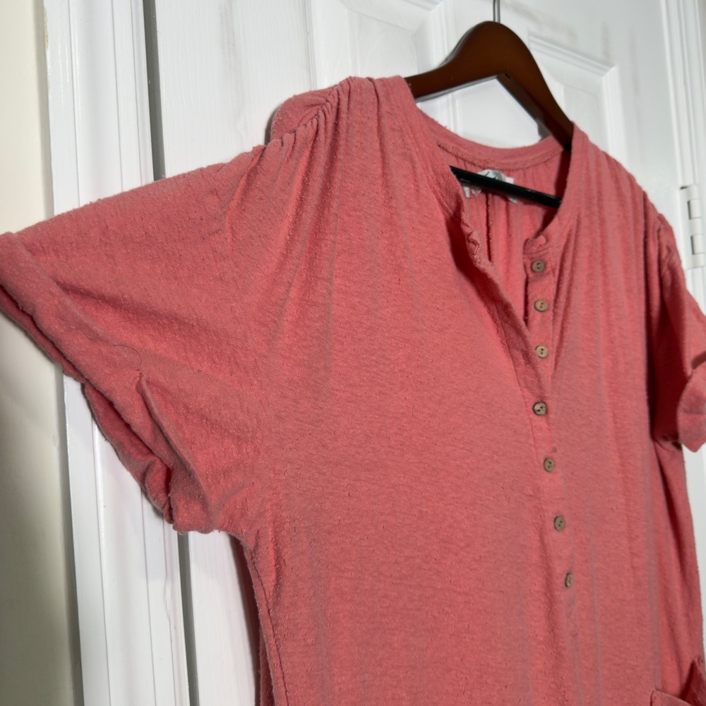 Free People FP Beach My Go To Jumpsuit Pink Short Sleeve Wide Leg Medium - Picture 3 of 8